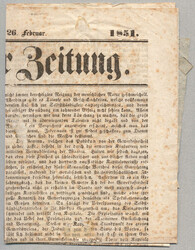 1851, 0,6 kr, blau, Type Ib, auf Schleife auf ganzer Zeitung nach ...