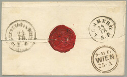 1863, from Kutty to Wien, paid with three 5 kr Fourth Issue, ...