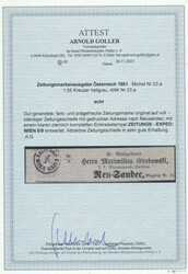 1861, 1,05 kr, hellgrau, perfekt gerandet, auf kompletter ...