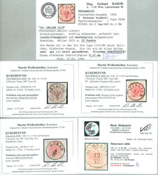 1850, 3 kr, rot (4, davon 2 Briefstücke) und 6 kr, braun, je mit ...