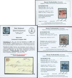 1850, 3 kr, rot (2, davon 1 auf Brief nach WIEN), 6 kr, braun und 9 ...