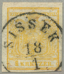 1850, 1kr, kadmiumgelb, gestempelt SISSEK, Attest Weissenbichler, ...