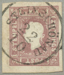 1858, 1,05kr, dunkellila, gestempelt STEINSCHÖNAU, Attest Goller, ...
