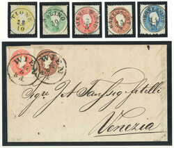 1860, 2 kr bis 15 kr, alle mit sitzenden Stempeln entwertet, dazu ein ...