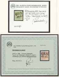 1858, 2 kr, gelb und orange, 3 kr, grün 5kr, 10 kr (2 davon 1 auf ...