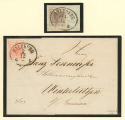 1850, 3 kr rot auf Brief und 4 MIII auf Briefstück, beide gestempelt ...