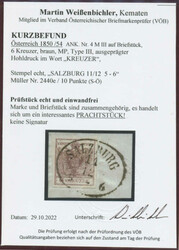 1850, 3 kr rot auf Brief und 4 MIII auf Briefstück, beide gestempelt ...