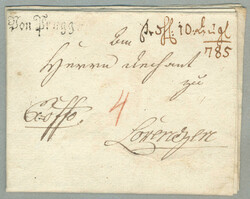 1785, Exoffo-Brief gestempelt VON PRUGG, erster Stempel von Bruck an ...