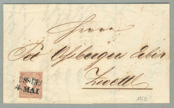 1858, 10 Kr., braun, entwertet AUSSEE / 4. MAI, rückseitiger ...