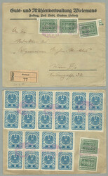 1922, 53 Kr., Massenfrankatur/eine Marke mit Zahnmangel, entwertet ...