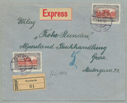 1922, (2) 20 Kr., violett / rotbraun, gestempelt FERLACH / 3. 1. 22 / ...