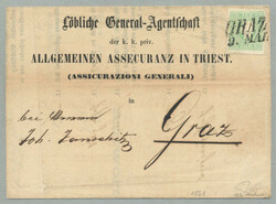 1861, 3 Kr., grün, entwertet GRAZ / 9. MAI:, auf Ortsbrief, signiert ...