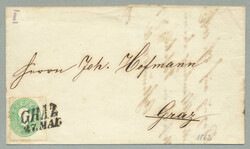 1862, 3 Kr., grün, entwertet GRAZ / 27. MAI., auf Ortsbrief, ...