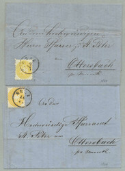 1864, 2 Kr., gelb, entwertet GRAZ / 19/7, rückseitiger Transfer ...