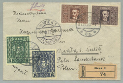 1923, mit 7200 K. frankierter Reko-Flugpostbrief, vom letzten Tag der ...