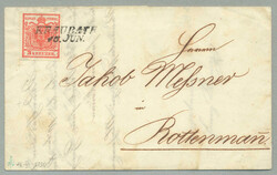 1850, 3 Kr., rot, entwertet KRAUBATH / 15.JUN. (1850), auf Brief von ...