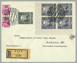 1935, Dollfuß-Trauermarken eine als Eckrandviererblock auf ...