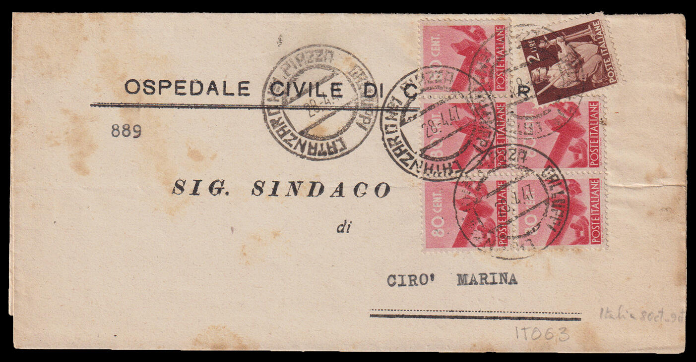 Repubblica. Involto ospedaliero spedito da Catanzaro il 28/4/1947 per ...