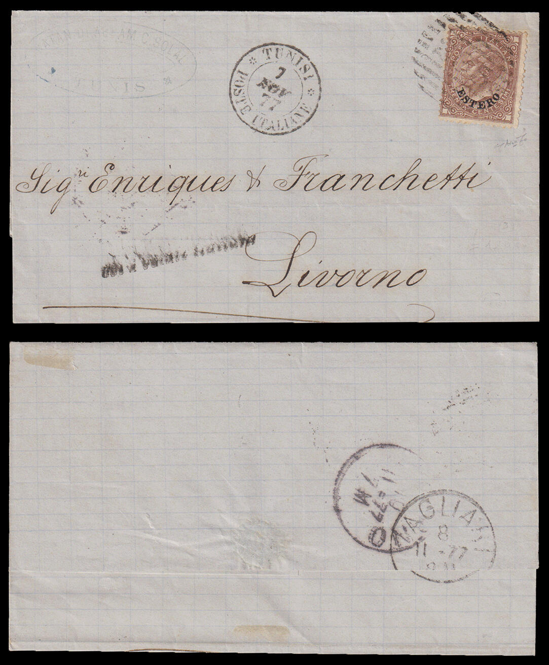 Uffici all'Estero TUNISIA. Involto di lettera spedita da TUNISI il ...