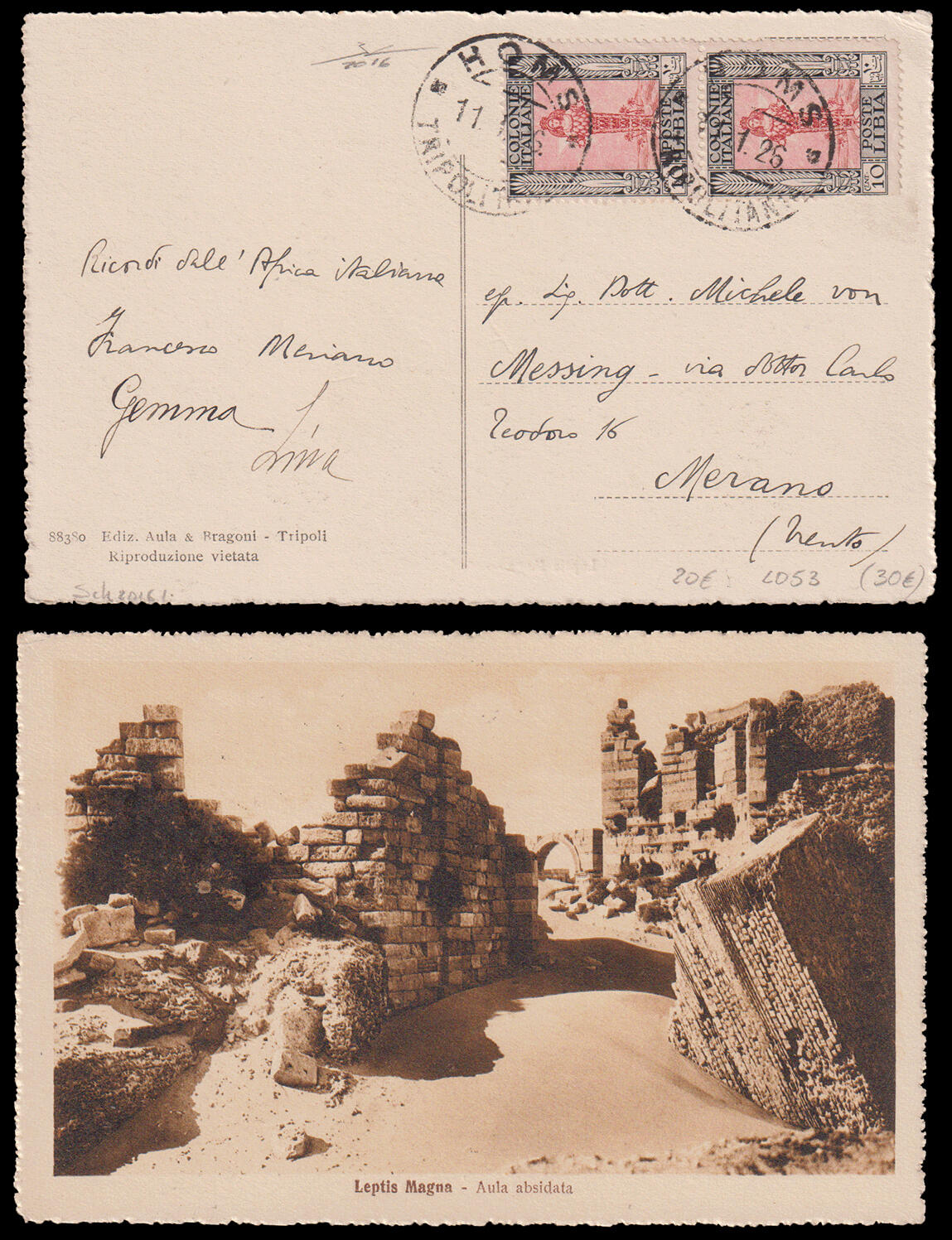 Libia. Cartolina illustrata di Leptis Magna spedita da HOMS il ...