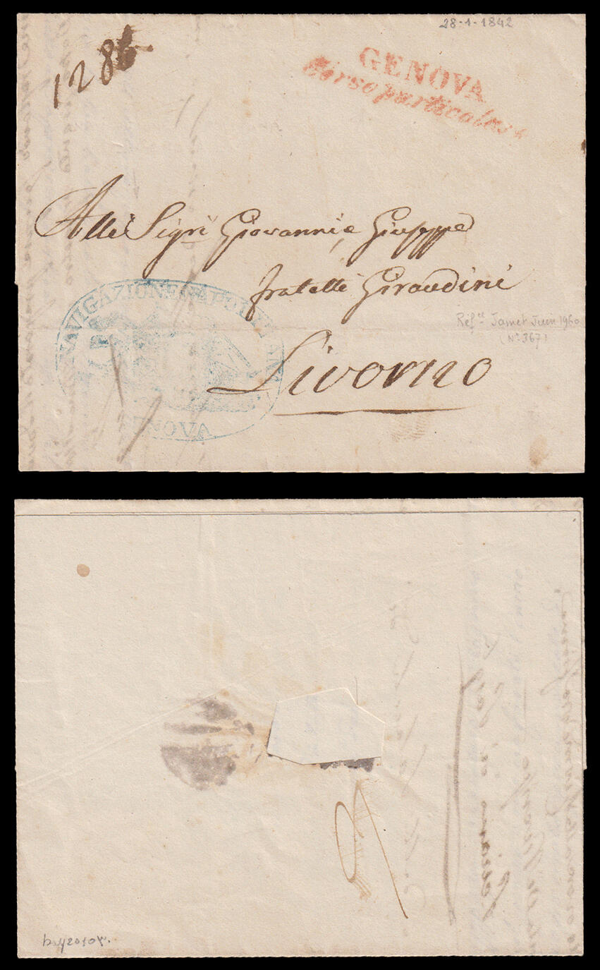 Sardegna. Lettera completa da "GENOVA Corso Particolare" per Livorno ...