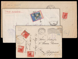 Repubblica. 1951-1968, tre tassate, due pieghi ed una cartolina, con ...