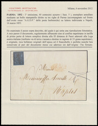 Parma. Involto di lettera da Parma del 16/3/1853 per Napoli con 40ct ...