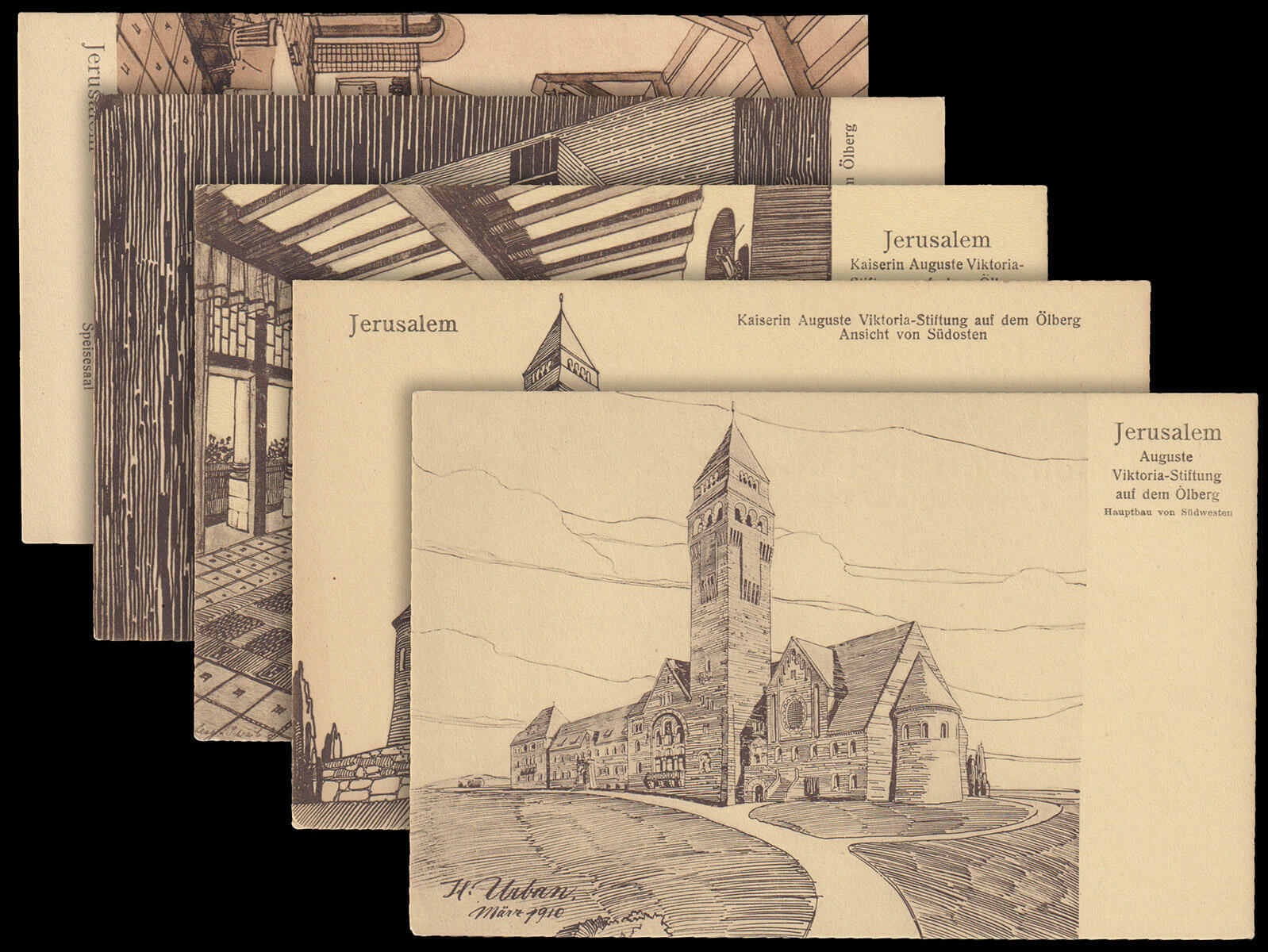 Palestine. 1910, Five unused postcards with views of the Foundation ...