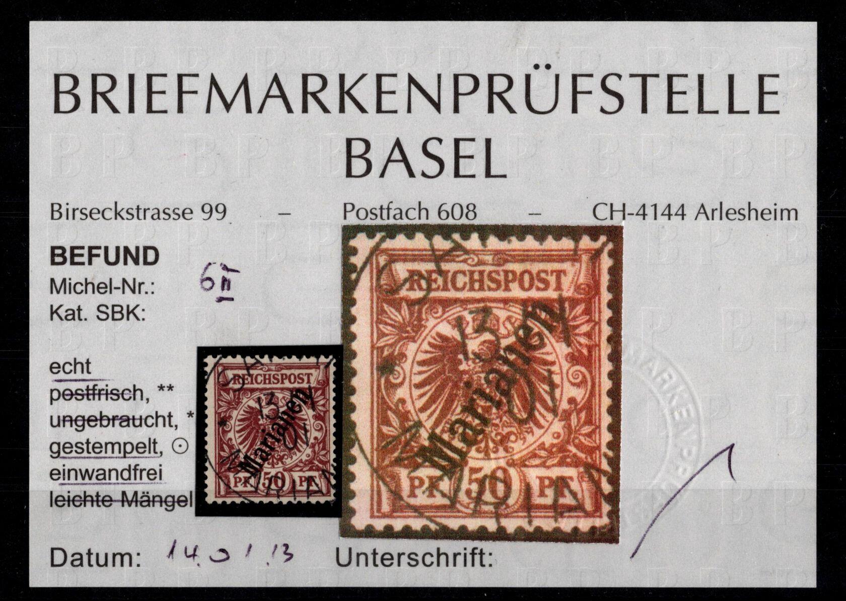 1900, Freimarke 50 Pf mit Aufdruck steil 56°, Befund BPB (Mi 100,-)  ...