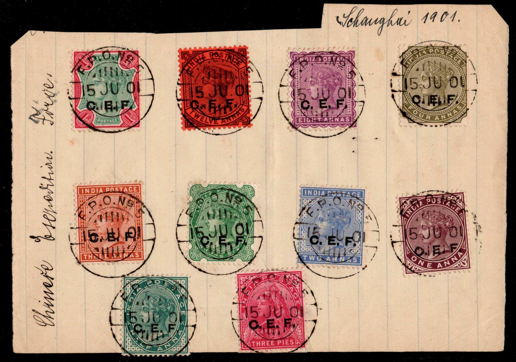 1900, Freimarken von Indien mit Aufdruck, jeder Wert zentrisch ...