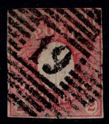 1850, Freimarke 2 S rosa mit Rostrundstempel Nr. 19 ~KIELERBAHNHOF~, ...