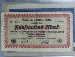 Notgeld Aachen und Umgebung: Kleine Sammlung von 35 Banknoten von 500 ...