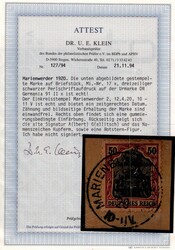 1920, Freimarke 50 Pf, Papier weiß bis mittelchromgelb ...