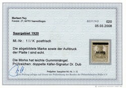 1920, Freimarke 2 Pf mit kopfstehendem Aufdruck in Type I, Fotobefund ...