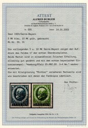 1920, Sarre-Bayern teils auf Briefstück, alle wichtigen Werte ...