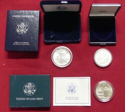 Kleiner Posten von 3 Silbermünzen (Morgan-Dollar, Silberdollar und ...