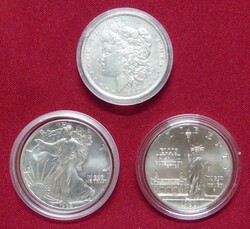 Kleiner Posten von 3 Silbermünzen (Morgan-Dollar, Silberdollar und ...