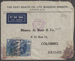 Thailand (Siam) 24.11.1939 Bangkok Luftpostbrief über Calcutta nach ...