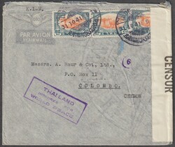 Thailand (Siam) 31.10.1941 Bangkok zensurierter Luftpostbrief nach ...