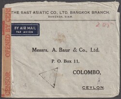 Thailand (Siam) 12.10.1940 Bangkok - zensurierter Luftpostbief nach ...