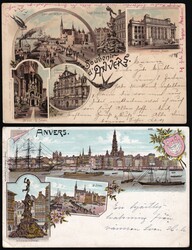 Belgien 1897-1898 4 Lithos von Anvers (Antwerpen) ins Ausland ...