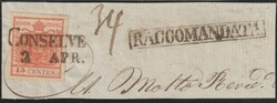 Lombardei und Venezien "CONSELVE 2 APR." auf Briefstück mit 15 ...