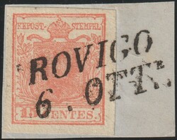 Lombardei und Venezien "ROVIGO 6. OTT." Briefstück mit 15 centesimi ...