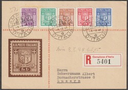 Campione 4.8.1944 illustrierte R-Postkarte mit Satz SBK Nrn 1B - 5B ...