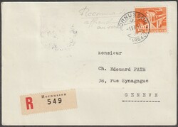 PP 1951 Maximumkarte SBK B54 "Hornussen", eingeschrieben nach Genf ...