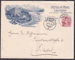 Hotel/Bad TI 27.10.1908 Litho Briefkuvert "Hôtel du Parc Locarno ...