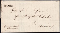 ZH ZUMIKON 28.12.1850, Langstempel auf amtlichem Faltbrief mit viel ...