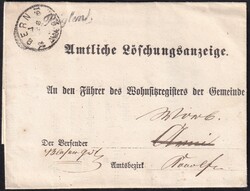 BE Biglen 03.02.1861, Schreibschriftstempel auf Löschungsanzeige ...