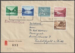 VD Lausanne 13, 2.6.56 Aushilfsstempel auf Einschreibe-Brief mit Satz ...