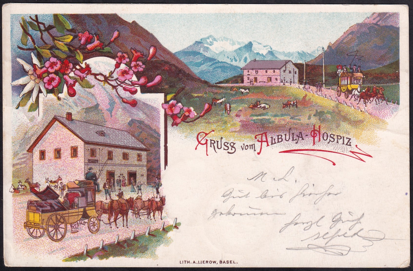 GR Albula-Hospitz 24.10.1897 (Bergün) Litho A. Lierow